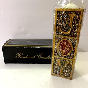 Candle VINTAGE CHRISMAS LUMINAIRE STAINED GLASS "JOY" SQUARE CANDLE 9"x 2-3/4”